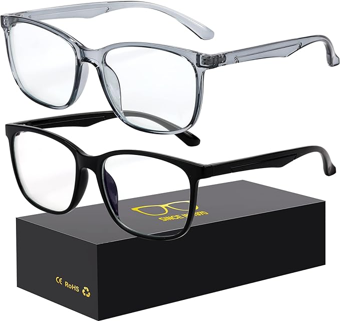 Blue-Light Blocking Glasses Computer Reading/Gaming/TV/Phones Glasses Fashion Anti Eyestrain Glasses for Women Men（A2 Black + Gray）