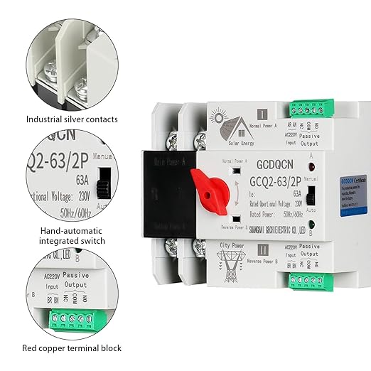 2P 63A 110V Dual Power Automatic Transfer Switch Dual Power Generator Changeover Switch Dual Power Automatic Transfer Switch Din Rail Type 50HZ/60HZ