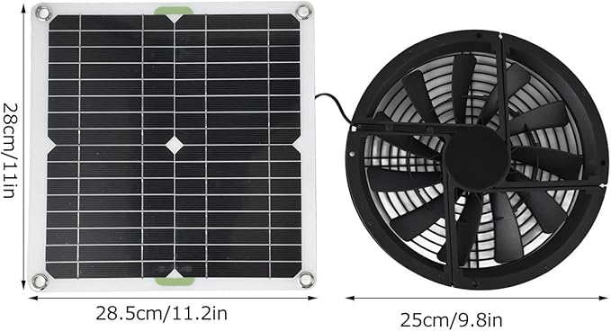 Solar Exhaust Fan Kit, 10 Inch 100W Solar Powered Round Ventilation Fan with Protective Grill for Greenhouse, Shed, Pet House & Window Air Circulation