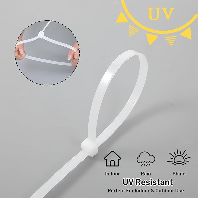 100 Pcs 36 Inch White Heavy Duty Zip Ties, Cable Ties, UV Resistant Nylon Tie Wraps for Indoor Outdoor Use, Bundling Fences, Awnings, Branches, Water Pipes