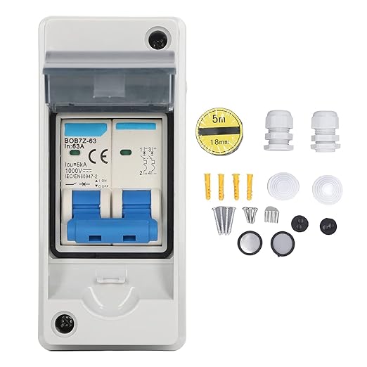 DC Miniature Circuit Breaker 63A 1000V | PV Solar Disconnect Switch with IP65 Waterproof Box & Transparent Cover | Overload & Overvoltage Protection | Ideal for Solar Panel Grid & Off-Grid Systems