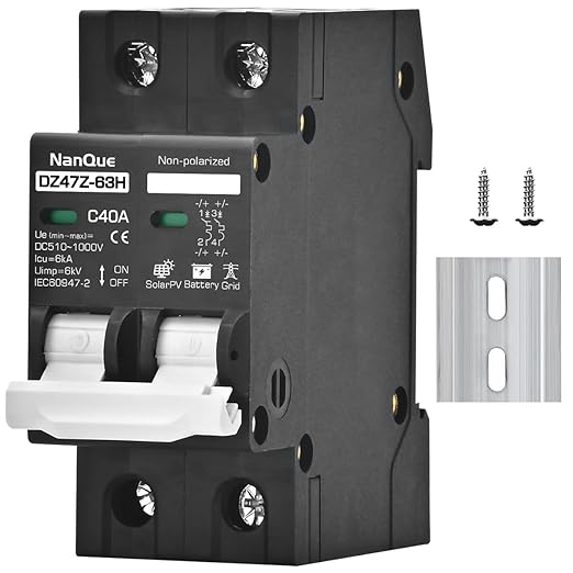 DC 260V 500V 600V 800V 1000V Circuit Breaker MCB Solar Panel Protector PV System Battery Discharge Protector Automatic AC DC Univesal Thermomagnetic Black Color (40A)