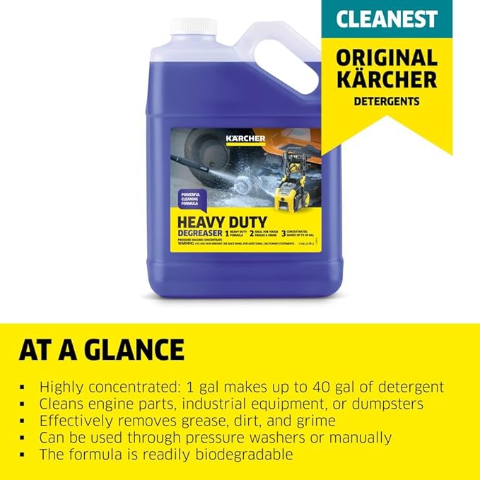 Kärcher Heavy Duty Cleaner, Removes Grease, Dirt, and Grime, Highly Concentrated, Makes up to 40 gal of Cleaner, Residue Free, Readily Biodegradable, For Pressure Washers