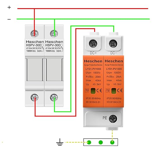 Heschen Solar/Photovoltaic Fuse Holder, PV Holder, HSPV-30D, DC1000V 32A, 2 Pole, 35mm DIN Rail Mounting, for HSPV-30 ST-10PV 10 * 38mm Fuse, CE Listed (1)
