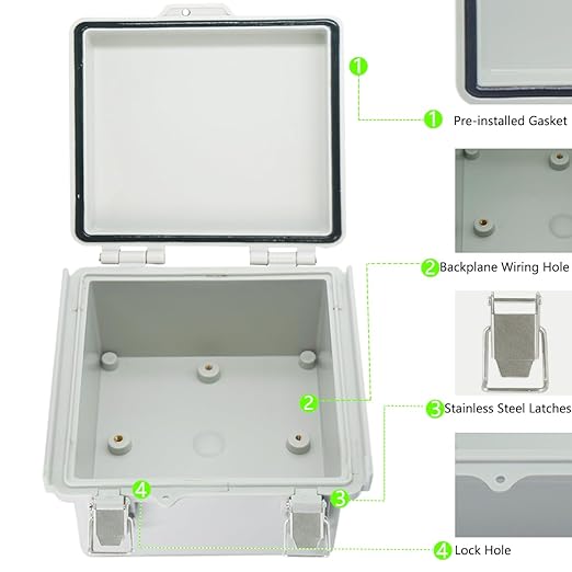 Zulkit Junction Box ABS Plastic Dustproof Waterproof IP67 Electrical Boxes Hinged Shell Outdoor Universal Project Enclosure Grey Clear Cover, Stainless Steel Buckles (5.9"x5.9"x3.5" GC k)
