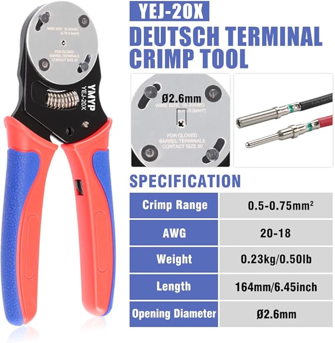 Deutsch Closed Barrel Crimper Size 20,4 Way Indent,8 Impression Type for Deutsch DTM Solid Contacts Gage 20-18 AWG(YEJ-20X)