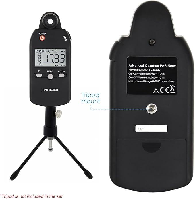 Quantum PAR Meter for LED Grow Light Full Spectrum PPFD Meter High Precision Quantum Sensor, Light Meter for Plants, Greenhouse and Farming Lux Meter Tester 400-700nm