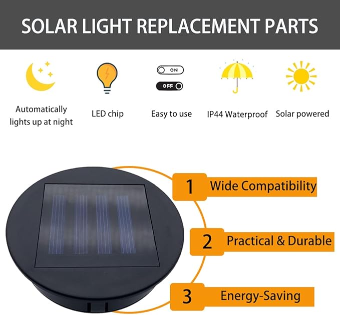 2 Pack Solar Light Replacement Tops(3.23 Inch Top, 2.83 Inch Bottom), Waterproof Replacement Solar Lantern Parts for Outdoor Hanging Lanterns DIY Table Lights Garden Patio Decor
