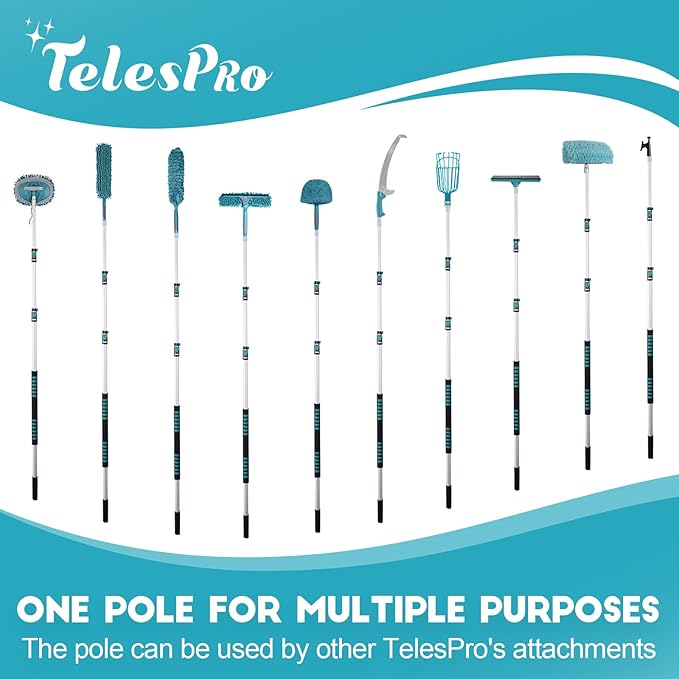 20 Feet High Reach Window Squeegee with 5-12Ft Extension Pole, Window Cleaner Tool with 3-Stage Telescoping Pole, Window Cleaning Kit with Rotatable Head (2 Squeegee & 2 Microfibre Cloths)