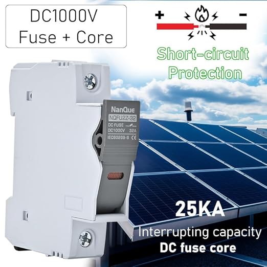 2Pcs DC Fuse Holder with Core Block 100-1000V Solar PV Battery Short-Circuit Protect Single Poles 5/6/8/10/12/15/16/20/25/30/32 Amp 25kA Break Capacity Din Rail Install with Light Indicate (6A)