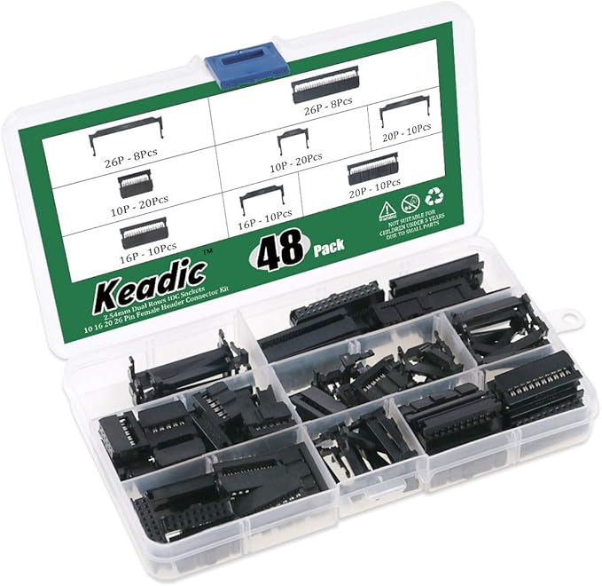 Keadic 49 Pieces FC-10 16 20 26 Pin Female Header IDC Cable Connector 2.54mm Pitch with IDC Crimp Tool, for Flat Ribbon Cable and IDC Connectors
