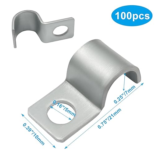 100 Pcs Heavy Duty Cable Wire Clips, 1/4 Inch Zinc Plated Steel Cord Clips for Secure Wall Mounting, Outdoor Wire Management, and Durable Pipe Fixing