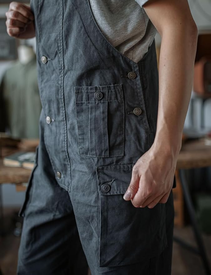 Rexcyril Men's Baggy Bib Overall Loose Fit Canvas Coveralls Workwear Dungarees Jumpsuit with Cargo Pockets