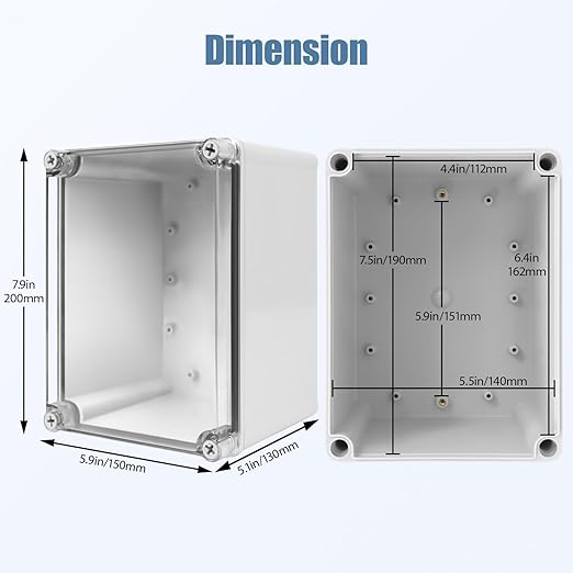LeMotech Junction Box IP67 Waterproof Dustproof Electrical Box Project Box DIY Enclosure Gray with Transparent Clear Cover, External Size 7.9x5.9x5.1in (200x150x130mm)