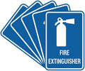 Signs ByLITA Portrait Round Fire Extinguisher Sign with Adhesive Tape, Mounts On Any Flat Surface (Blue) - Large (5 Pack)