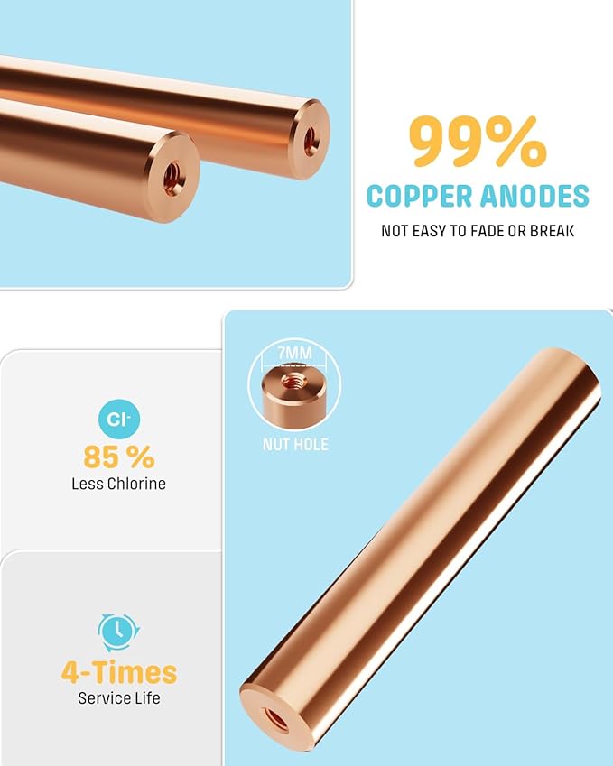 Solar Pool Cleaner, Floating Water Cleaner and Purifier, Copper for Pool 35,000 Gallons, Large Solar Panel & 2 Sets of Fittings, Floating Water Cleaner for Above Ground Pool & Inground Pool