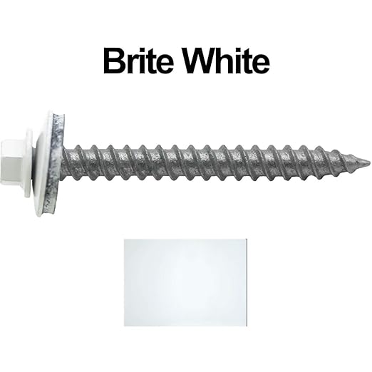 Metal ROOFING SCREWS: (250)12 x 2" BRITE WHITE Hex ReGrip Sheet Metal Roof Screw. Sharp Point metal to wood siding screws. 5/8" EPDM washer.