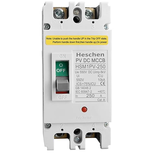 Heschen DC Molded Case Circuit Breaker MCCB, HSM1PV-250, 2 Poles, DC550V Photovoltaic Circuit Breaker, for Solar PV System Solar Panels Grid System (250A)