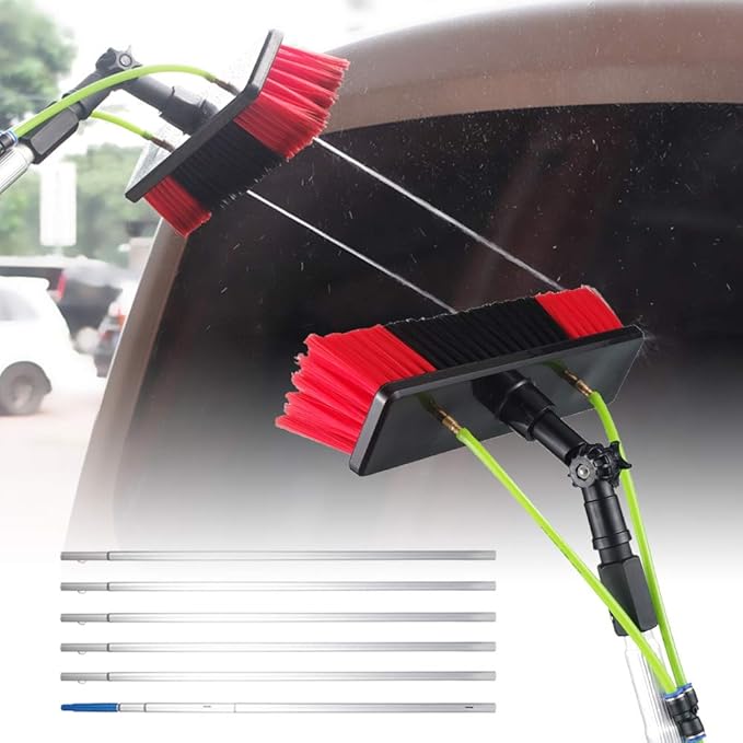 Water Fed Pole Kit, Adjustable Window and Solar Cleaning Pole Brush Head with 8m Extension Pole Cleaning Brush Outdoor Window Glass Solar Panel Spray Washer Washing Equipment