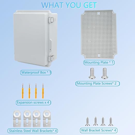 Electrical Box, Outdoor Waterproof Box IP67 Junction Box with Mounting Plate,ABS Plastic Project Box Power Cord Enclosure Grey 8.7" Dx6.7 Wx4.3 H
