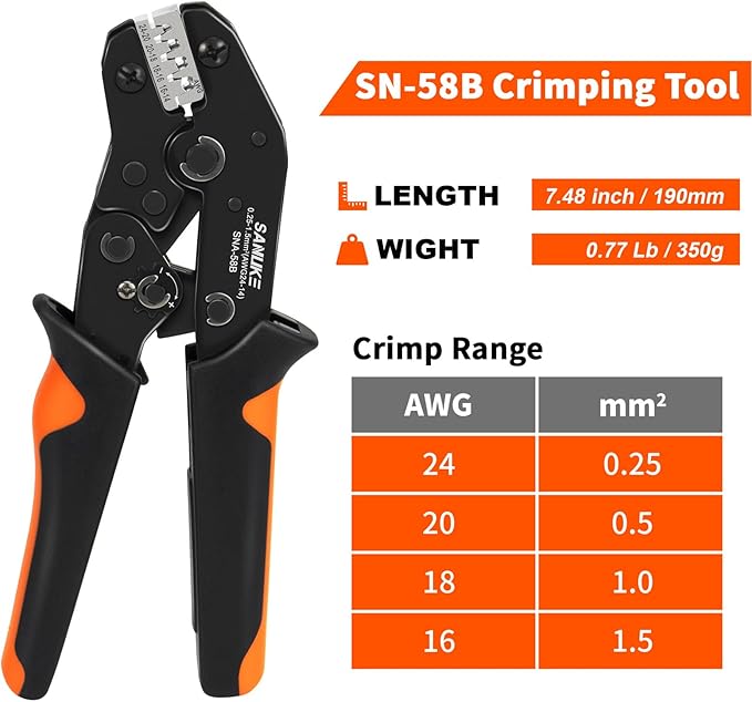 Sanuke Wire Crimping Tool, Ratcheting Wire Crimper for Open Barrel Terminal Connectors, Electrical Crimping Tool for DuPont AMP Deutsch DELPHI JST TYCO Connectors, 24-14 AWG