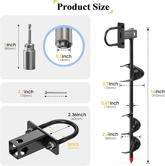 Ground Anchors Screw in,16" Set of 4 Multi-Purpose Trampoline Stakes,Heavy Duty Earth Anchors,Mobile Home Anchors-Storage Shed Anchor Kit-Playset Swing Set Anchors for Fence,Carport,Garden