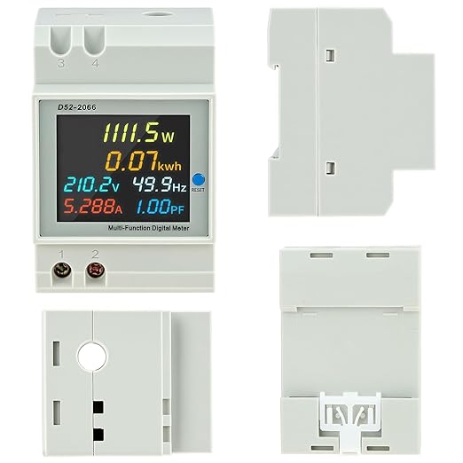 QWORK Digital DIN Rail AC Power Meter 40-300V 100A 6-in-1 Monitor – HD Color LCD Display for Energy Voltage Current & Wattage – Ideal for Home Distribution Box Solar Inverter & RV