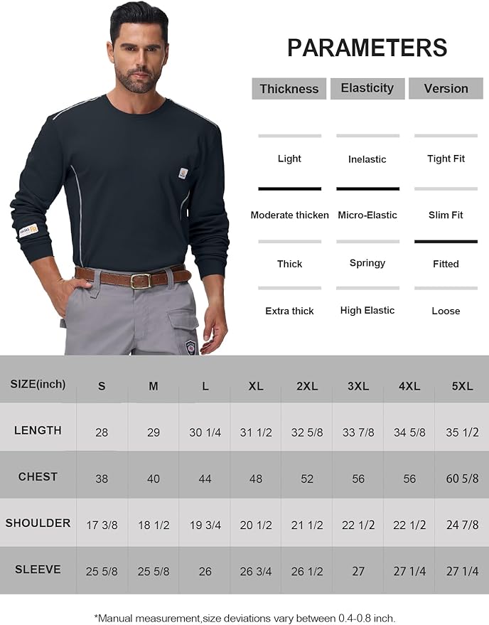 FR Shirts for Men CAT2/HRC2 6.5oz Lightweight Fire Resistant Shirts for Men Long Sleeve Crewneck T-Shirt