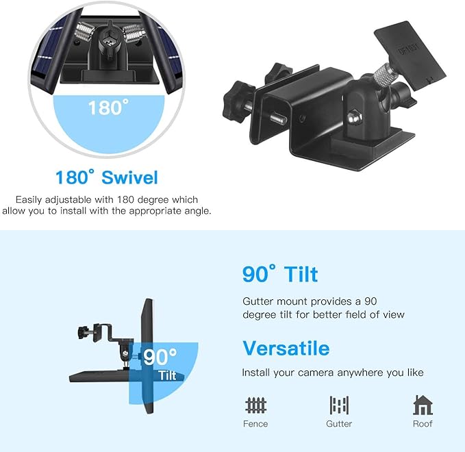 Gutter Mount for Ring Solar Panel - OkeMeeo Solar Panel Mount Compatible with Arlo, Eufy, Reolink Solar Panel for Maximum Sunlight Exposure (Black,1 Pack)