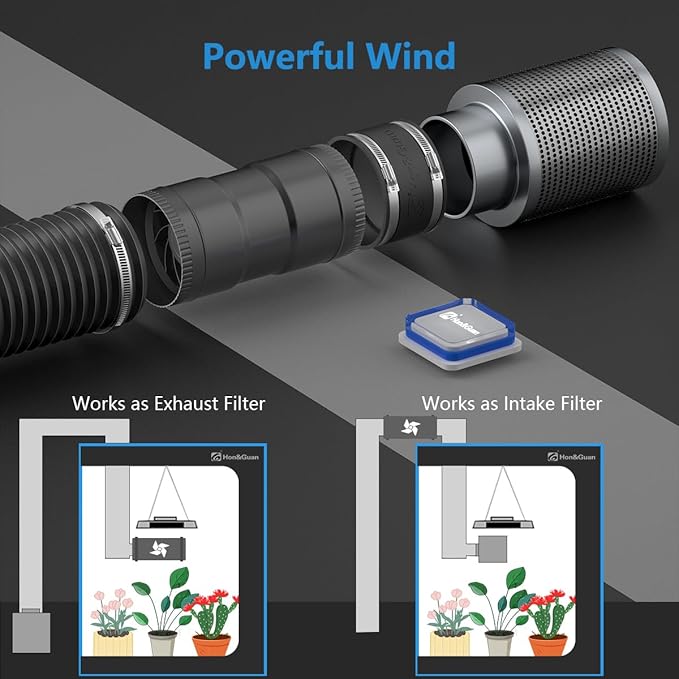 Hon&Guan 6 Inch Inline Duct Fan with Upgrade Controller - 345 CFM Airflow with 19.2W Ultra-Low Power and Low Noise