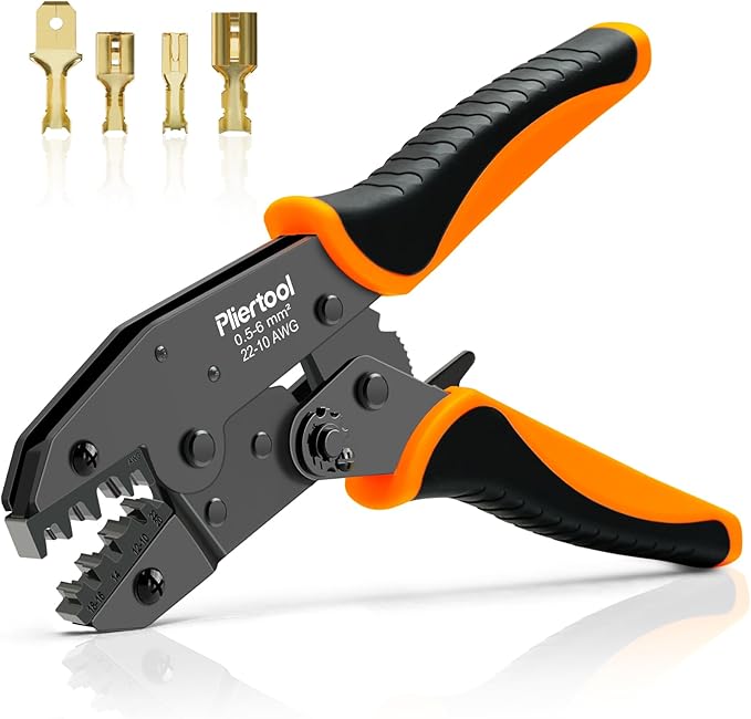 Crimping Tool for Non-Insulated Open Barrel Terminals Receptacles AWG 20-10, Ratcheting Wire Crimper - Crimping Pliers - Electrical Crimpers Tools