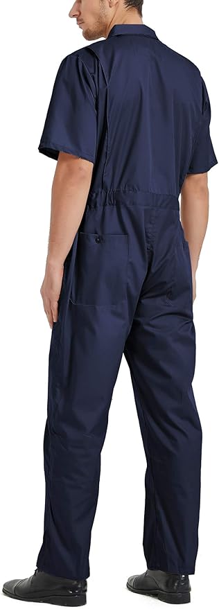 TopTie Men's Short-Sleeve Coverall Work Jumpsuit Lightweight with Zipper Front Elastic Waist