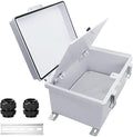 Waterproof Outdoor Electrical Box Junction Box Weatherproof IP67 ABS Plastic Enclosure Switch Router Project Box with Mounting Plate with Wall Bracket 2 Cable Glands Grey 11.4" x 7.5" x 5.5"