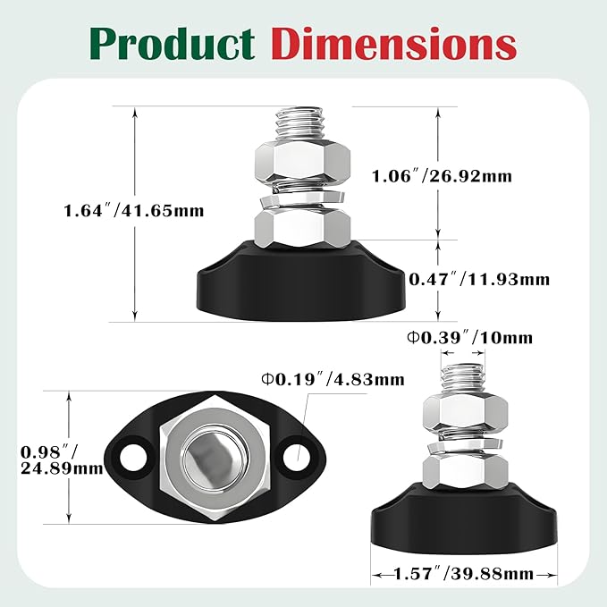 LENKRAD M10 Single Posts Block 12V Bus Bar 250A Power Junction Block, RV New Energy Battery Buss Bar for Auto Marine Ground Positive and Negative (Black)