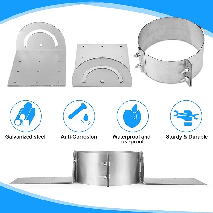 Hicarer 8 Inch Chimney Roof Support Bracket Stove Pipe Roof Brackets Adjustable Galvanized Support Kit with Fixing Holes for Double Wall Insulated Chimney Pipe