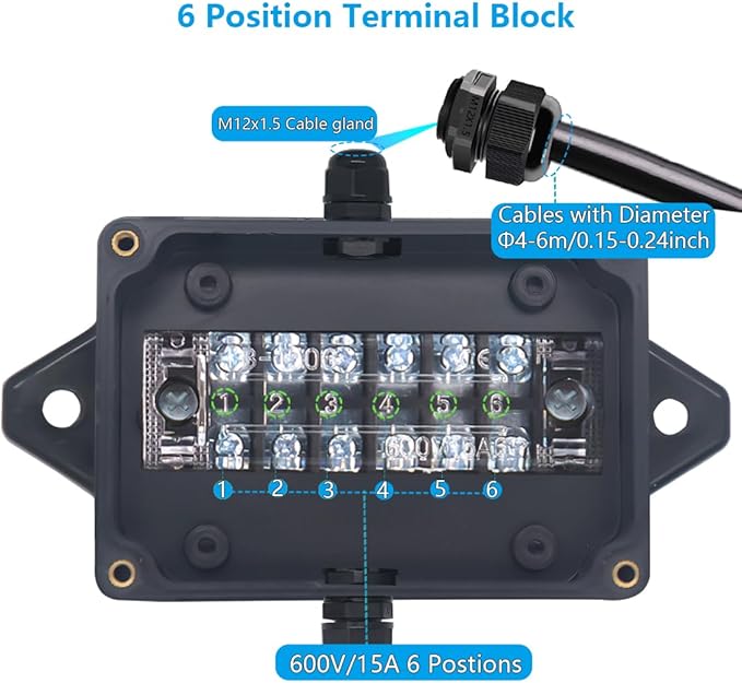 Project BoxI P67 Outdoor Waterproof Box Electronic Junction Box with 15A 600V Barrier Terminal 3P Electrical Boxes Black 3.3x2.3x1.3 inch