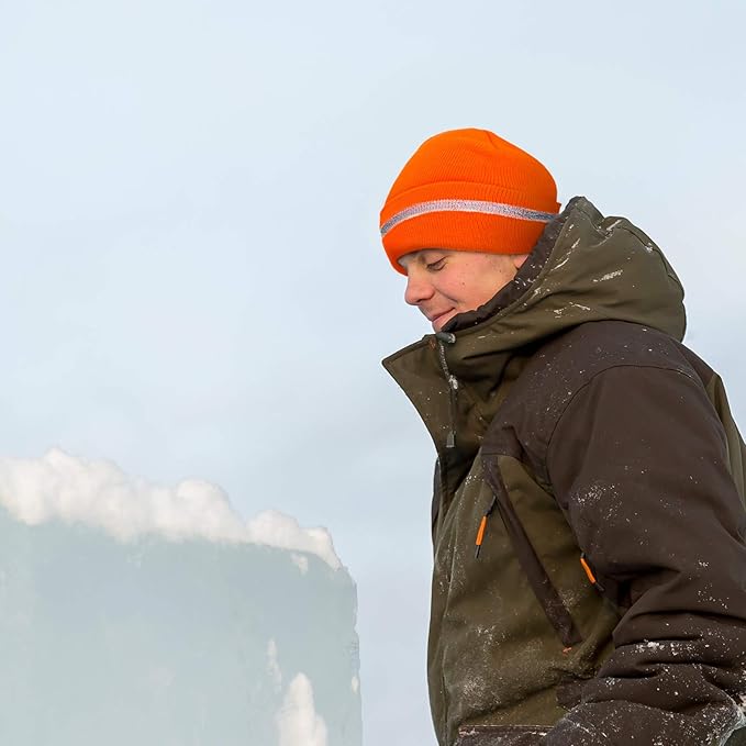 Geyoga 2 Pack Reflective Beanie Hat, High Visibility Knit Beanie with Reflective Strip, Night Running & Outdoor Work Safety