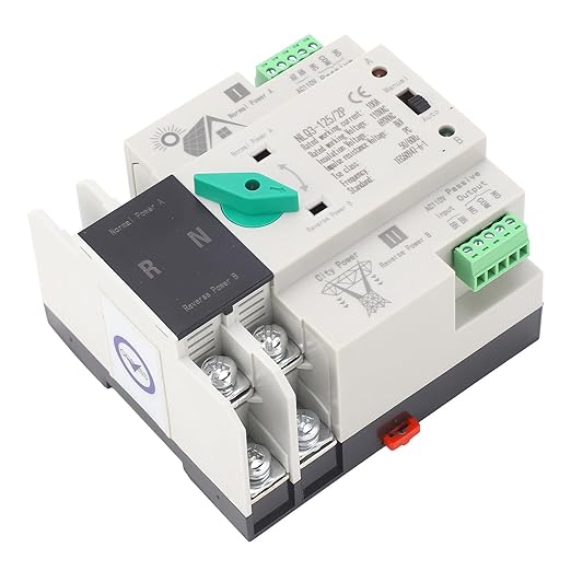 Power Automatic Transfer Switch 2P 110V 100A Mini ATS Generator Changeover Switch for Emergency Backup Power Transfer Din Rail Mount