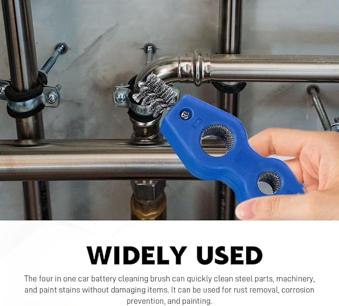 4 in 1 Car Battery Cleaning Brush, Battery Terminal Cleaner, Anti-Rust Auto Battery Cleaner with Steel Wire, Car Accessories Vehicle Machine Parts Clean Tools for Most Vehicles (Blue)