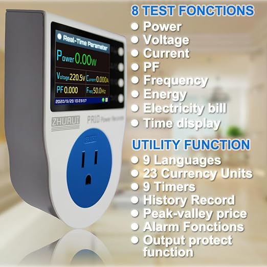 PR10-E US15A Power Meter Plug/Home Power metering Socket/watt Meter/2.4 inch TFT Color LCD/0.5FS(New)