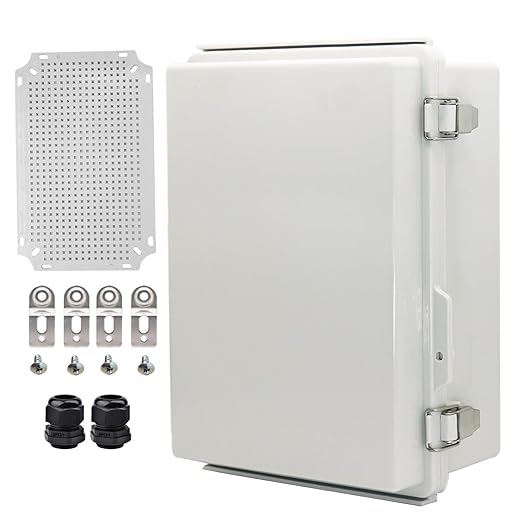 Waterproof Electrical Box Junction Box Weatherproof IP67 ABS Plastic Enclosure Switch Router Project Box Electronics DIY Enclosure with Mounting Plate and Wall Bracket Grey 11.8"x7.9"x5.1"