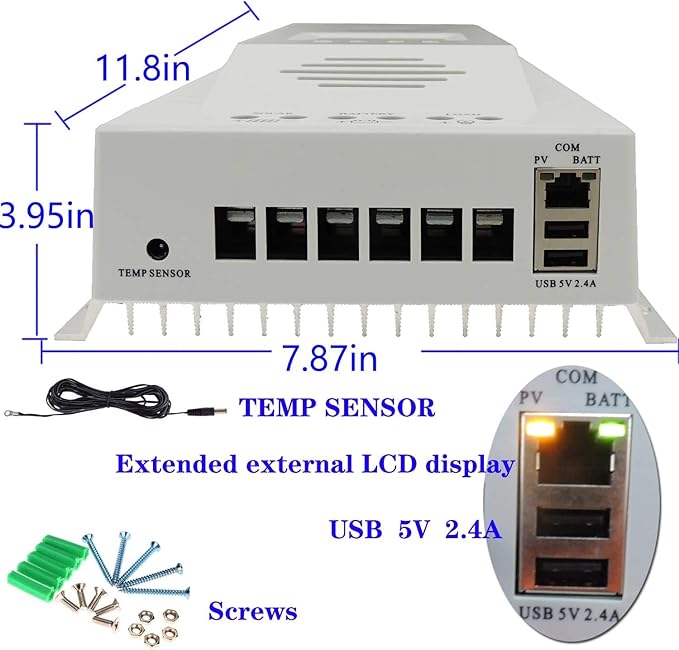 MPPT Charge Controller 100 amp 12V/24V Auto, 100A Solar Panel Charge Regulator with Blacklight LCD Display Max 100V for Lead-Acid Sealed Gel AGM Flooded Lithium Battery（+1.5M LCD485）