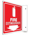 Accuform Fire Extinguisher 90D Projection Sign, 8"x8" High-Impact Plastic with Pre-Drilled Mounting Holes, Made in USA, PSP729
