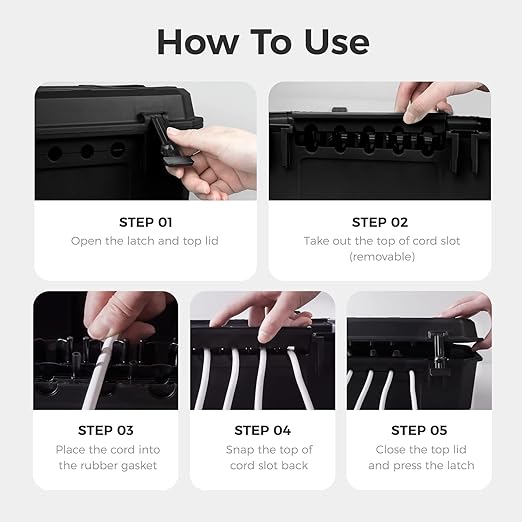WELKIN Heavy-Duty Outdoor Electrical Box (15.3 * 8.9 * 5.4 inch), IP54 Weatherproof Waterproof Extension Cord Cover, Protect Outlet, Plug, Timer, Power Strip, Holiday Lights (Black)