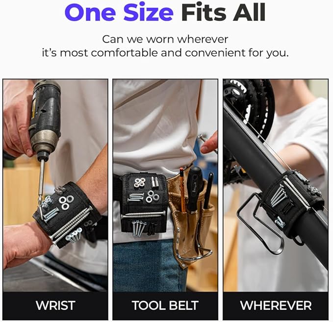 Magpie Magnetic Wristband - 10 Extremely Powerful Magnets for Holding Screws, Nails and Drill Bits, Made of Enhanced Nylon for Lightweight and Durability, For Men/Dad/Husband/DIY