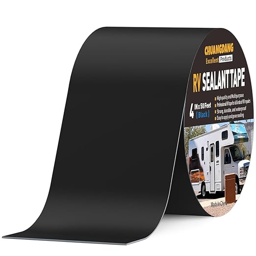 Black RV Sealant Tape,4Inchx50Feet,1-Pack,Black RV Roof Tape,Camper Repair Tape,RV Tape,Repair for Trailer, Boat,Window,Roof & Leaks,Sealing