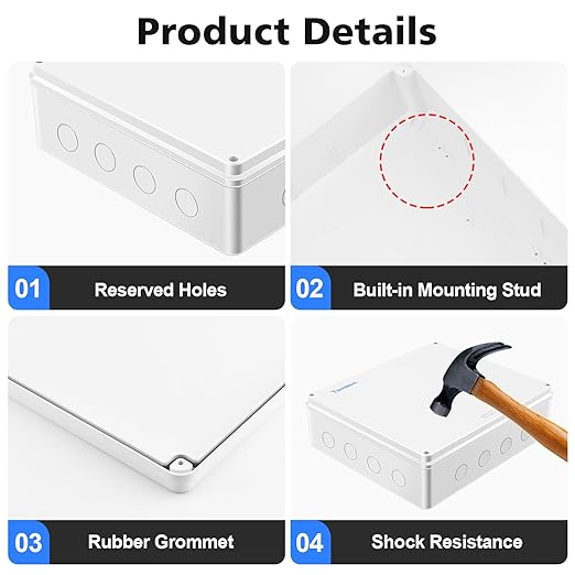 Waterproof Electrical Junction Box (15.7"x13.8"x4.7") with 12 Reserved Holes for Electronics - Sturdy ABS Plastic IP65 Dustproof Project Enclosure - White, (400x350x120mm)