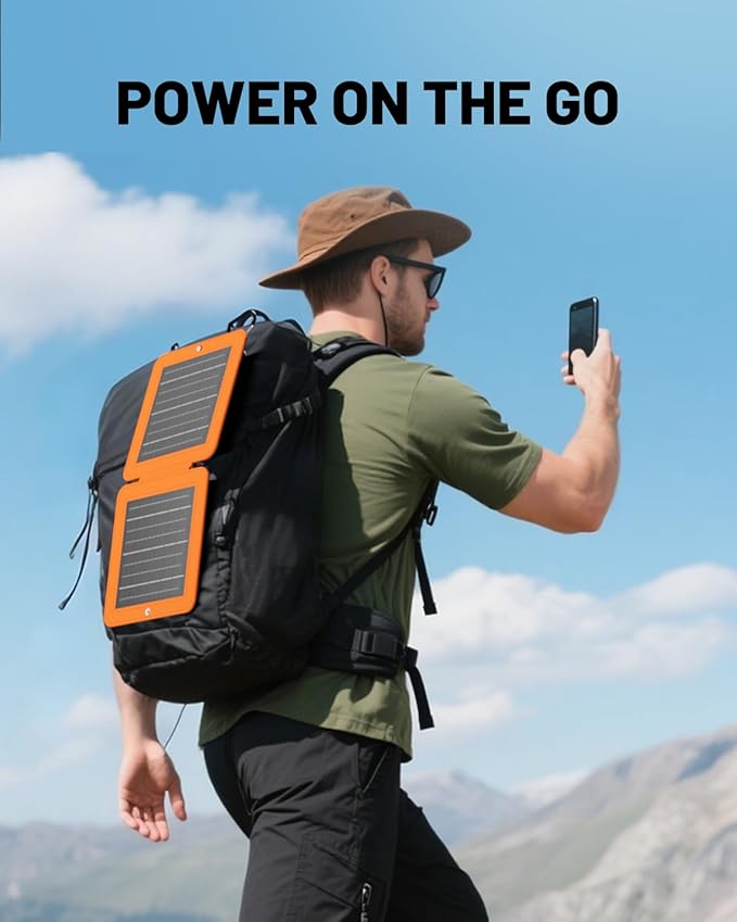 Solar Panels, 10W Small Solar Charger with 5V USB-A and USB-C Fast Charging IPX5 Waterproof Foldable Portable Solar Panel for Camping, Hiking Compatible with iPhone, iPad, Power Banks