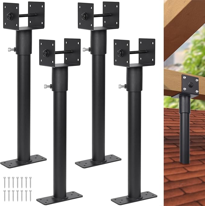 3.6" Heavy Duty Saddle Roof Riser for Patio Pergolas, 16-1/2" High, (Black - Set of 4)
