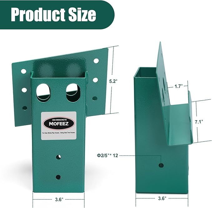 MOFEEZ Deer Stand Brackets 4x4, Heavy Duty Elevator Bracket with Powder Coated for Deer Blind, Outdoor Hunting Platform, Blind Box, Treehouse, Shooting Shack, Over 2000 lb Capacity, Green, Pack 8